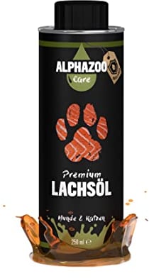 alphazoo Premium Lachsöl Hunde & Katzen 250 ml, Omega 3 & 6 Fischöl für Hunde - abgefüllt in Deutschland, Barf Öl, Fellpflege Hund