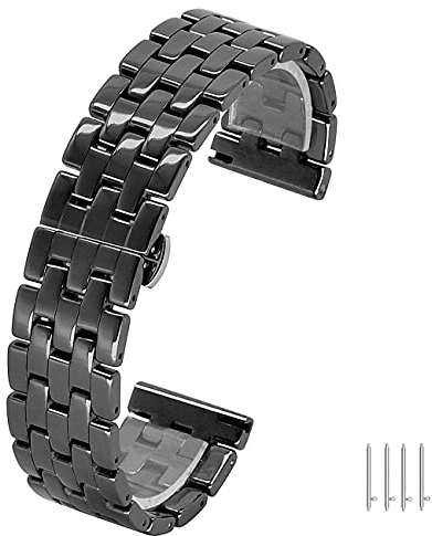 Kai Tian Keramik Armband 22mm Ersatzgurte für Männer Frauen Edelstahl Schmetterlingsschnalle Schnelle Veröffentlichung Uhrarmband Konische Schwarz