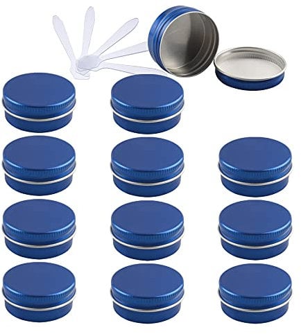 ZEOABSY 24 Pieces 15ml Blue Empty Round Aluminium Tins with Screw Lids Storage Jars Cosmetics Containers Pots for Candle Lip Balm Salve Powder Crafts with 6 Spatula