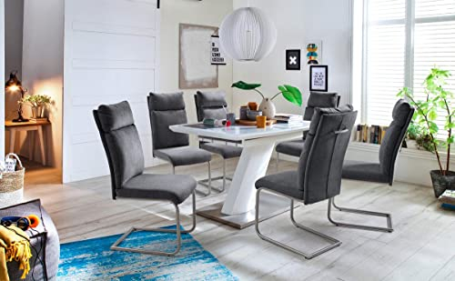 expendio Essgruppe Gary weiß Hochglanz Glas 120(160) x80x76 cm + Stuhl Picora Chenille-Optik anthrazit Säulentisch Esszimmer, Anzahl Stühle:mit 8 Stühlen
