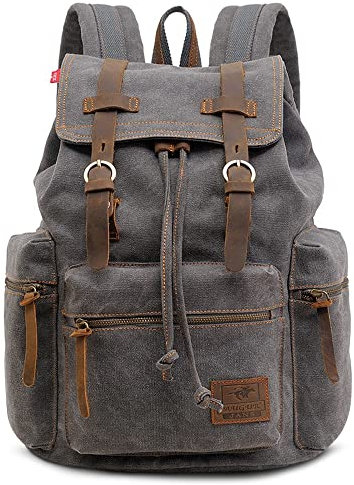 VARLIVOO Vintage Hommes Sac à Dos Universitaire Sac À Dos Collège Daypack Ordinateur Portable 15,6 Pouces Sacs D'école Travail Voyage Toile Gris A