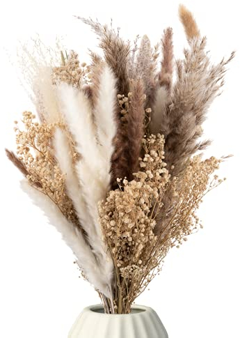 Trockenblumen Strauß mit echtem Pampasgras und Eukalyptus I Getrocknete Blumen Deko Wohnzimmer I Boho Blumenstrauß aus getrockneten Naturprodukten