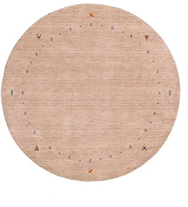 RUG PRINCE Wollteppich Gabbeh Muti 200x200 Handgewebt Rund Beige Einfarbig a
