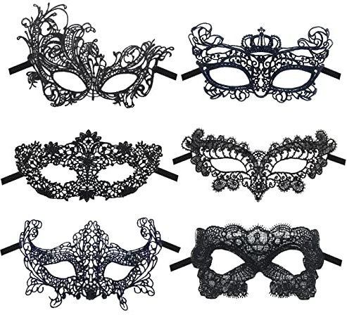 GWAWG 6 Maskerade Masken, Karneval Party Maskerade für männliche und weibliche Paare, weibliche venezianische Masken, Spitzenmasken, Halloween Karneval Abendkleid Ball Masken