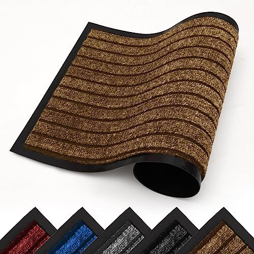 Hafaa Door Mat Indoor & Outdoor Brown 60x90 cm Non Slip Washable Doormat Dirt Trapper Water Absorbent Rubber Mat Heavy Duty Floor Mats