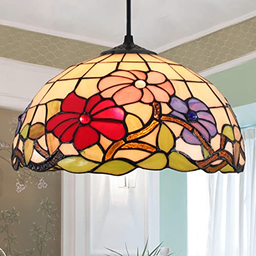 LED Kronleuchter Hänge-Esszimmerleuchte Tiffany-stil 30cm Pendelleuchte Vintage Klassisch Runde Glas-Schirm Blumendesign Mittelmeer Lampe Rustikal Wohnzimmerlampe Büro Küche Esstisch Deckenbeleuchtung