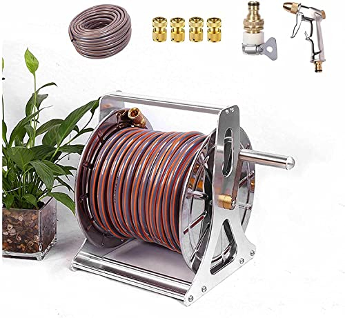 Gartenschlauchaufroller, Edelstahl-Gartenschlauchaufroller, Wand-/Bodenmontage, einziehbarer Gartenschlauch-Aufbewahrungshalter, kompakter Wasserrohr-Bewässerungsaufroller oder Bewässerungspflanzen,