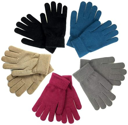 SHALEDOW 5 Pairs of Unisex Knitted Thermal Magic Elastic Gloves Warm Full Fingered Winter Snow Gloves for Men and Women