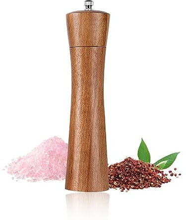 Molinillo Pimienta,Molinillo Sal Manual,Molinillo Especias Madera,Ajustable Grueso y Fino,Núcleo de Molienda de Cerámica (8 Pulgadas)