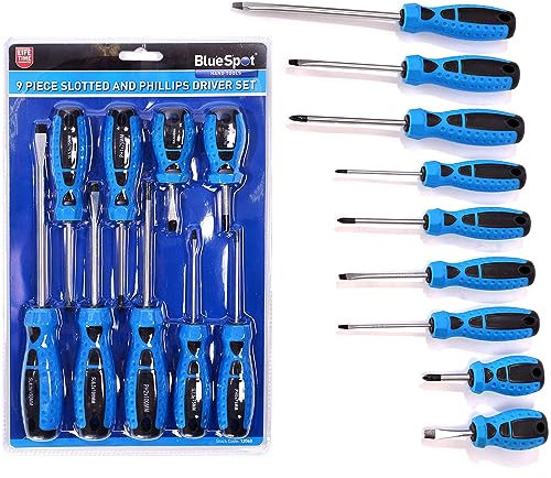 9X BlueSpot Screwdriver Set | Mechanics | Phillips | Slotted | Assorted | Flexible | Magnetic TIP | Soft Grip | DIY KIT | Garage | Vehicle Repair Accessories | Hand Tools | UK Free P&P