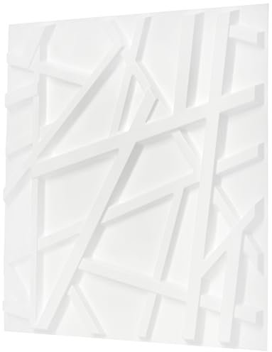 NOVECRAFTO Geometric Effect 3D Wall Panels - 6 Sheets Covering 1.5 sqm | 16.15 sqf Interior Cladding Set | 3D Wall Tiles Geometric Line Design in Matt White - Each Panel Size 19.6 x 19.6