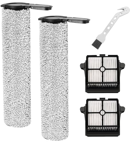 Fixbetter Rouleau de Brosse et Filtre pour Tineco Floor One S7 Steam Nettoyeur Vapeur Pièces de Rechange, 2 Rouleaux de Brosse + 2 filtres + 1 Brosse de Nettoyage