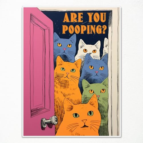 Leetideful Lustiges Badezimmer-Katzen-Poster, Motiv: Funky Are You Pooping Katze, Leinwand-Kunst, witzige Katzen, witzig, humorvolle Bilder, Kunstwerk für WC, Wanddekoration, 30,5 x 40,6 cm, ungerahmt
