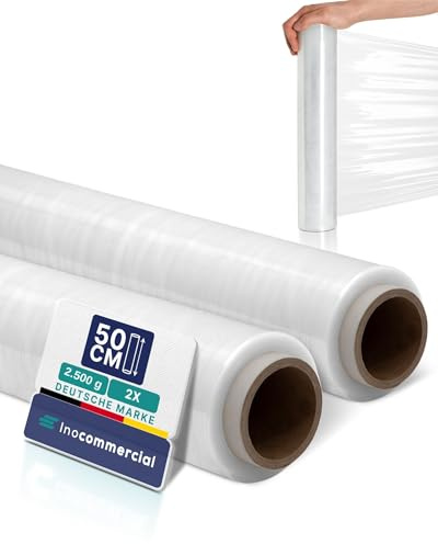 Inoverse Stretchfolie 50 cm x 350 m 2 Rollen, Strechfolienrolle-Wickelfolie | 2,5 kg transparent Palettenfolie, Verpackungsfolie, flexibel und leicht abrollbar, für Umzug Möbel Kartons Transport Lagerung