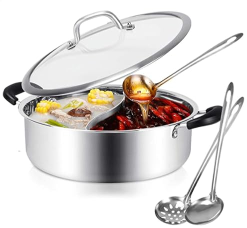 TESUGN Olla de acero inoxidable 32 cm, olla de acero inoxidable 304 con tapa, olla de doble cara, olla de mandarina con doble asa, apta para inducción, apta para lavavajillas