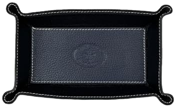 FrasiBags Vaciabolsillos de Piel Made in Italy, Bandeja de Valet Porta Objetos de Piel, Organizador de Escritorio Rectangular Medio (Azul/Negro)