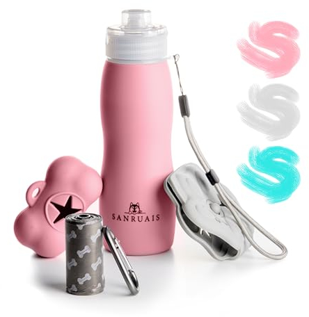 SANRUAIS Botella Pipi Perros Silicona (400ml), botella pipi perros calle, botella limpia pipi perro con tapón antigoteo y fácil de Transportar. Accesorios para Perros (Rosa)