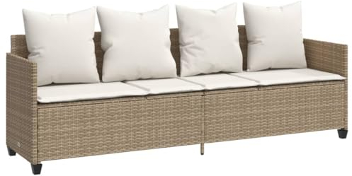 vidaXL Sonnenliege, Liege mit abnehmbarem waschbarem Bezug, Gartenliege mit dick gepolsterten Kissen, Sonnenbett Gartenmöbel, Beige Poly Rattan