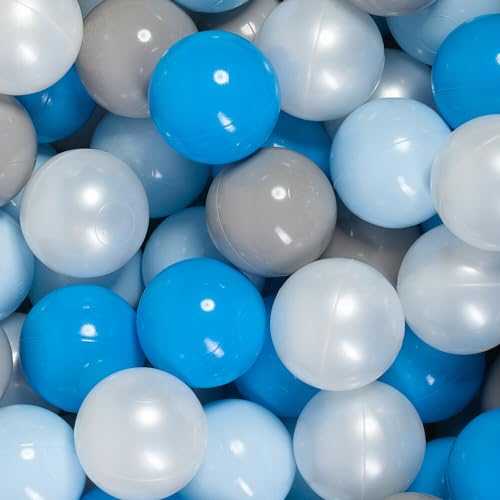 shivler Bälle für Kinder Bällebad 7 cm Plastikbälle Kinderbälle Spielbälle viele Farben (Grau/Perlweiß/Blau/Hellblau, 400 Stck.)