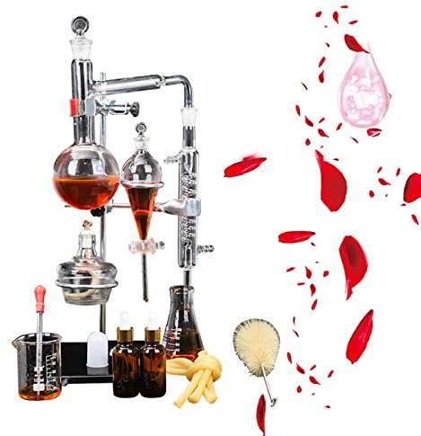Home 500ml Lab Essential Oil Distillation Apparatus,Water Distiller Purifier Glassware with Separatory Funnel Condenser Pipe 24pcs Kits for Short Path Refining Laboratory Equipment
