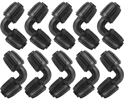 JINXIAN 10 Piezas Adaptador de Codo de Riego Por Goteo 1/2 Pulgadas Conector de Manguera Negro Conector Articulación de Codo Universal para Césped Jardín Accesorios de Riego Agríc