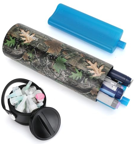 YOUSHARES 1-5 Plumas Nevera Medicamentos Portatil - 48H Nevera Insulina Viaje con Bolsa de Hielo Aprobada por la TSA, Estuche Plumas Insulina Isotermica para Viajes Largos y Diarios (Camuflaje)