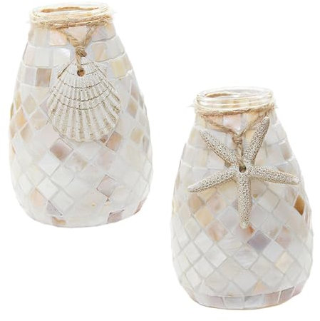 CAXUSD 2 Stück Mosaik Glas Blumenmosaik Glasvase Kleine Vase Einfache Vase Zarte Mosaik Vase Tisch Blumenbehälter Nordische Weiße Vase Elegante Vase Dekorative Vase Muschelvase
