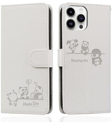 Butnyeoe for iPhone 13 Pro Flip Case with Card Holder, iPhone 13 Pro Wallet Case for Women, PU Leather Magnetic Book Protective Phone Cover, Cute Cartoon Panda White