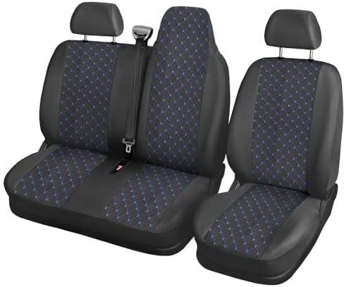 camionetka Vordersitzbezüge, passend für O p e l Movano und R e n a u l t Master ab 2010, schwarz mit blauem Faden, Sitzbezug 2+1