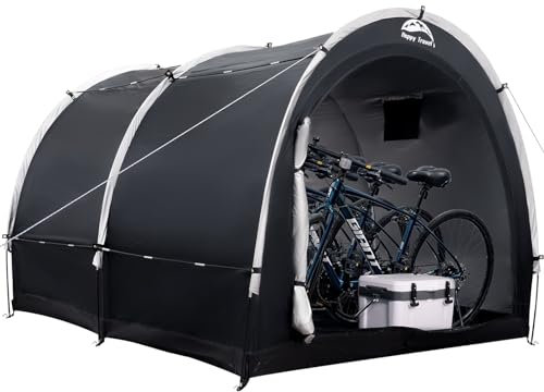 Happy Travel Bike Storage Tent Shed, Outdoor Waterproof Bicycle Covers Shelter with Window for 2/3/4/6/8 Bikes,Oversized Outside Portable Sheds for Lawn Mower,Garden Tools