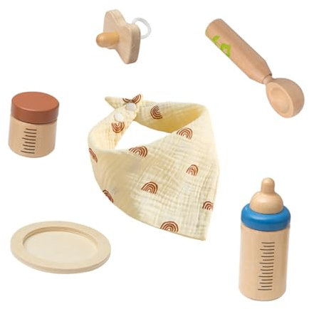 KOMBIUDA 1 Satz Spielzeug Zum Füttern Mit Der Flasche Mädchenspielzeug Wasser Nuckelflasche Futternapf Für Puppen Spielset Kinderküche Besteck Kinderspielzeug Miniatur-babyflaschen Holz
