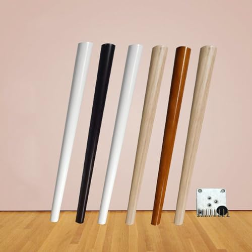 Ensemble de pieds de meubles en bois de chêne massif avec coussinet de protection en caoutchouc et vis, idéal pour tables, canapés, bancs et chaises, finition blanche, 75 cm de hauteur