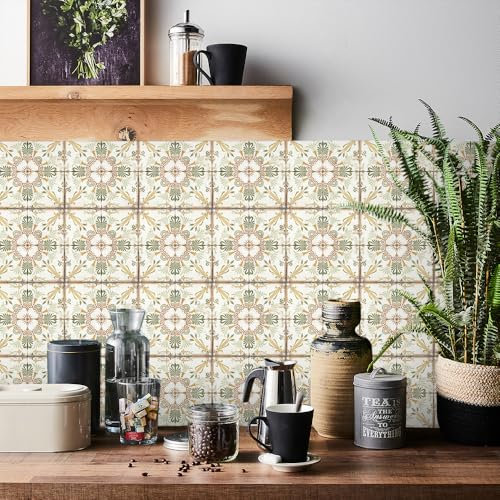 HORIWE Fliesenaufkleber Marokko Wandfliese Aufkleber 24 Stück Selbstklebende Tapete Fliesensticker Fliesen Wasserdicht Wandaufkleber für Küche,Bäder,Schrank,Möbel,Tisch