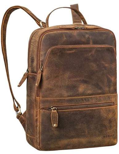 ROYALZ 'Broadway' Zaino da Ufficio Pelle Vintage Zainetto da Lavoro Porta PC 13,3-14,5 Pollici per Donna Uomo Borsa Business Bag da Università Cuoio Genuino