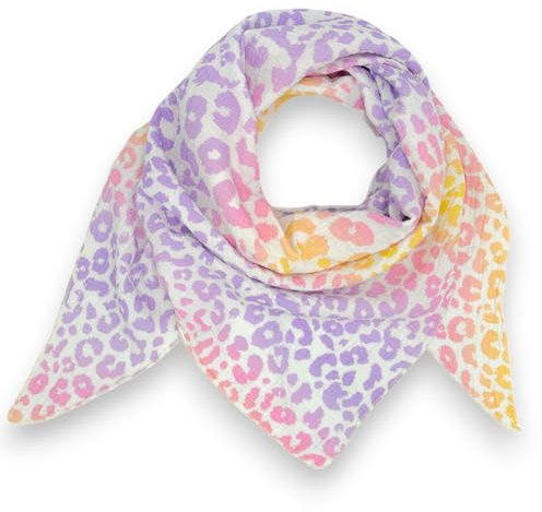 Damen Musselin Tuch Frühling Sommer Leicht Leo Mehrfarbig Bunt Dreieck Halstuch Leoprint Schal Baumwolle Leopard Animal Made in Italy 195 x 72 cm (Lila-Pink)