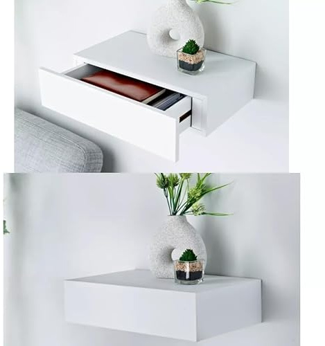 New White 1 Drawer Wall Shelf Modern And Functional Storage Solution Unit For Storage And Display Shelf Organization Perfect for Bedroom Living Room Office Home Decor -A06