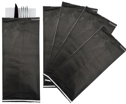 PALUPLUS 1000 Buste Portaposate in Carta color NERO, Misura 11x25 cm, con tovagliolo Doppio Velo, Porta Posate Made in Italy -5002F