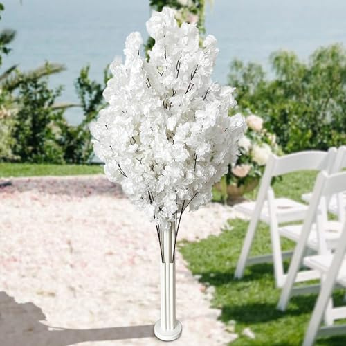 Albero di ciliegio artificiale con supporto, decorazione per albero di nozze bianco, albero di fiori eterni, decorazione per feste di nozze (fiori di ciliegio bianchi)