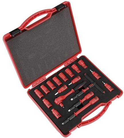 Steckschlüsselsatz 1/4 Zoll, 18-teilig, isoliert, ideal für elektrische und mechanische Arbeiten, bietet Sicherheit und Vielseitigkeit.
