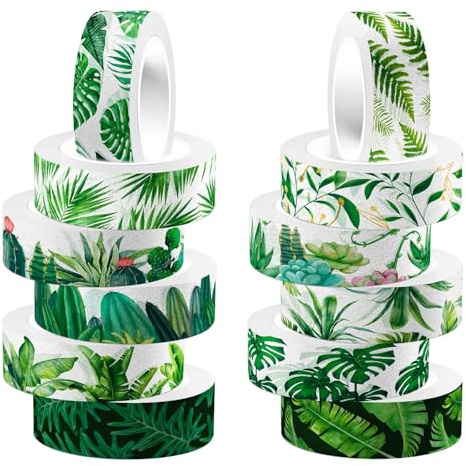 ktxaby 12 Rollen Washi Tape Tropische Pflanzen Kakteen Sukkulenten, 5 m pro Rolle Masking Tape Dekoratives Klebeband für DIY Handwerk Scrapbooking Bullet Journals Planer