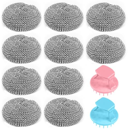 Rynvarl 10 Pièces Éponge à Récurer Acier Inoxydable et Tampons Récurants Inox avec 2 Poignées – Éponge Métallique Puissante pour Vaisselle, Casseroles, Poêles, Évier, Cuisine – Éponge Grattante Réutil