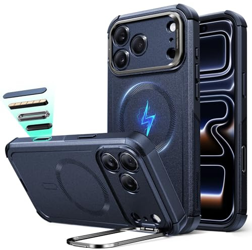 ESR for iPhone 17 Pro Max Case with Stash Stand, 7X Military-Grade Drop Protection with Camera Control, Shock-Absorbing Phone Rugged Cover, Compatible with MagSafe Accessories, Cyber Series, Blue