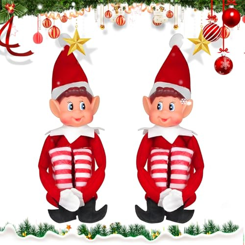 MWZEAUL 2 Piezas Duende Navidad Travieso, Juego de Elfos Elfo Navidad Muñeco, Elfo Travieso Ojos Azules 45cm Largo Pierna Cuerpo Suave y Cara de Vinilo para Fiesta Decoración