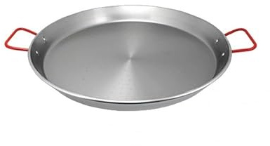 GREGORIOSTORE Padella per Paella Valenciana, Tegame in Ferro Spazzolato, Manici Rossi, per Cottura Tradizionale, Per Spaghetti All' Assassina (50cm)