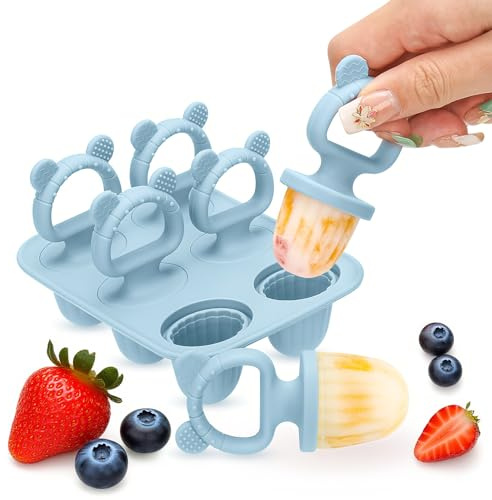 CLDY 6 Mulden Eisformen Eis Am Stiel, Enthält 6 Stäbchen, BPA-Frei | Kinder Eisförmchen Popsicle Formen, Lebensmittelecht, leicht zu reinigen, ideal für Fruchtpüree & Muttermilch (Blau)