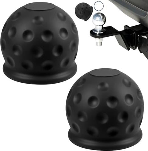 Adiwo 2PC Trailer Hitch Ball Cover, 50mm Universal Rubber Ball Cover, Soft Tow Bar Protector, Anti-Slip, Abrasion-Resistant, Dustproof, Corrosion-Resistant, for Trailer Caravan Truck Car, Black
