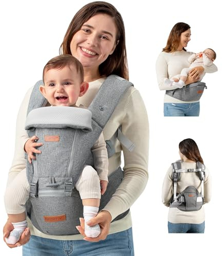besrey Babytrage mit Hüftsitz und Kopfstütze, Tragehilfe für Babys 4-36 Monate, Baby Carrier Trage Inklusive Sabberlatz, Front-, Hüft- & Rückentragen, Ideal für Alltag und Wanderungen
