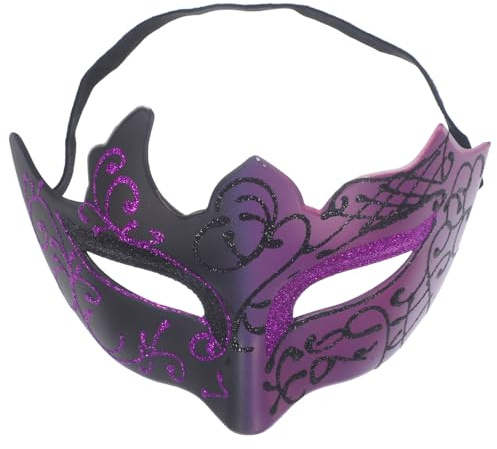 POPETPOP Half Face with Gold Glitter Paint Black Purple Cosplay Mask Prop for Halloween Party Dress-Up Accessories for Men and Women