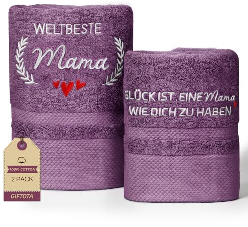 Mama Geschenk 2-teiliges Handtuch Set 100% Baumwolle Bestickt Handtücher | Geschenke für Mama zum Geburtstag Weihnachten - Badehandtuch 50 x 100 cm + Handtuch 35 x 75 cm