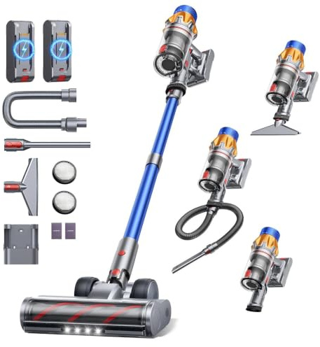 Cordless Vacuum Cleaner with 2 Batteries, 130 Mins/50KPa/600W Stick Vacuum Cleaners for Home with 3.3Ft Hose, Sofa Brush, TouchScreen AUTO-Mode, Wall Mount Charging, Scented, for Floor/Carpet/Pet Hair